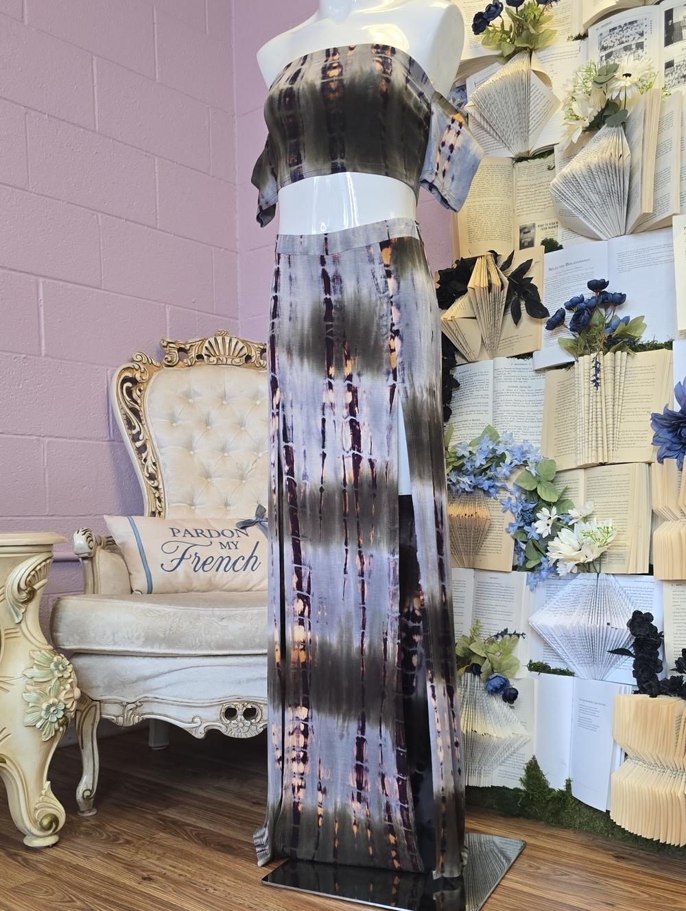 NWT Tie-dye 2-piece Maxi Skirt Set from Love Culture SM Grey & Olive Green